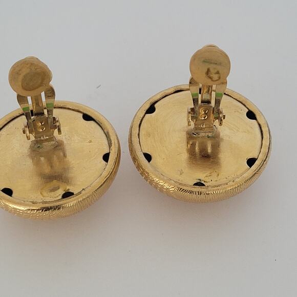 Vintage Givenchy Button Gold Tone Clip on Earrings Round Glam Lightweight 1 Inch - Picture 4 of 5